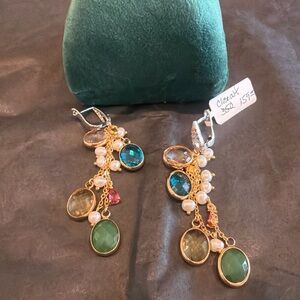 Elegant Gold Multi-Stone Dangle Earrings